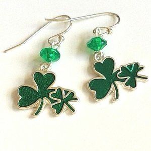 Irish Shamrock Hypoallergenic Earrings Celtic St Patricks Green Silver Plated